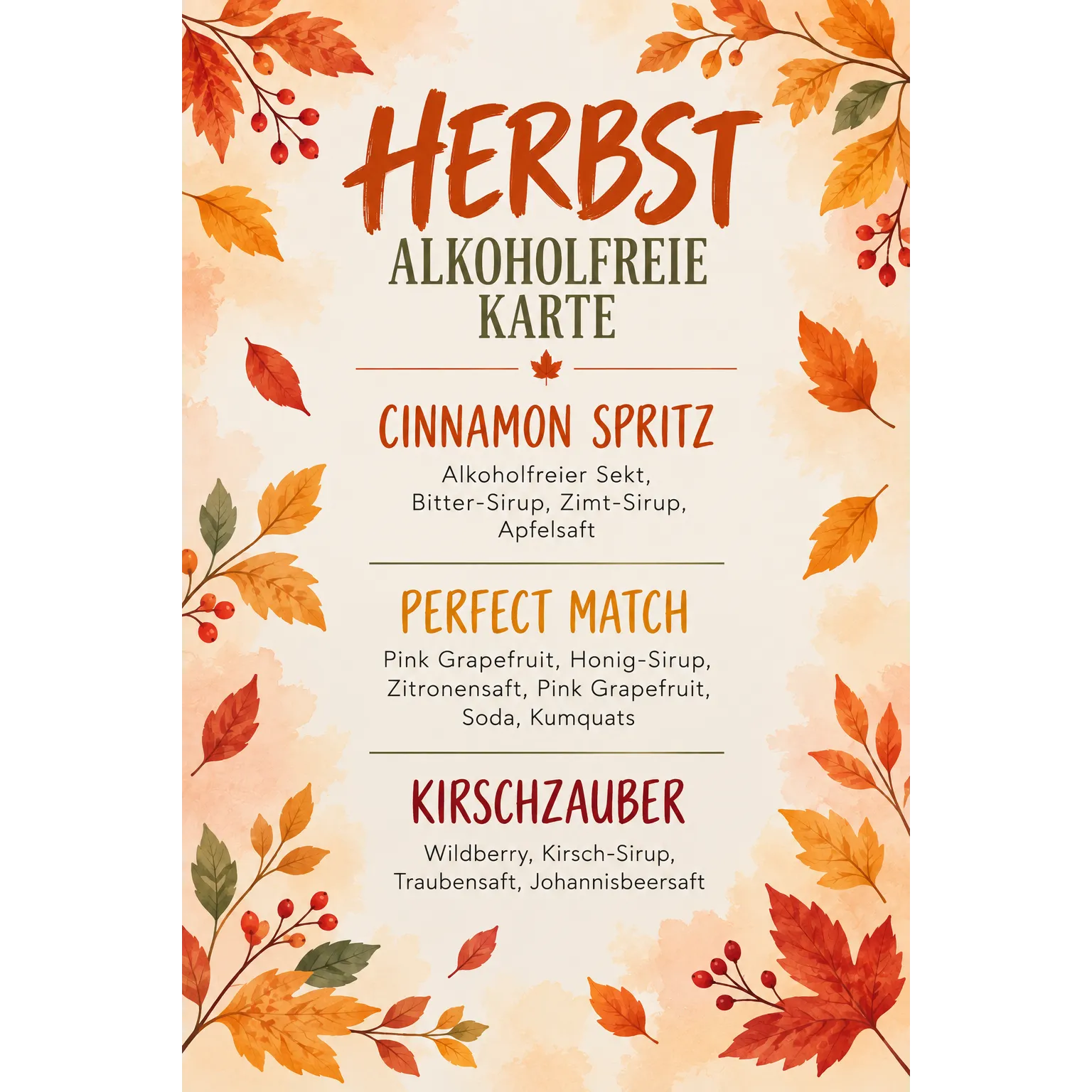 Herbstkarte alkoholfrei